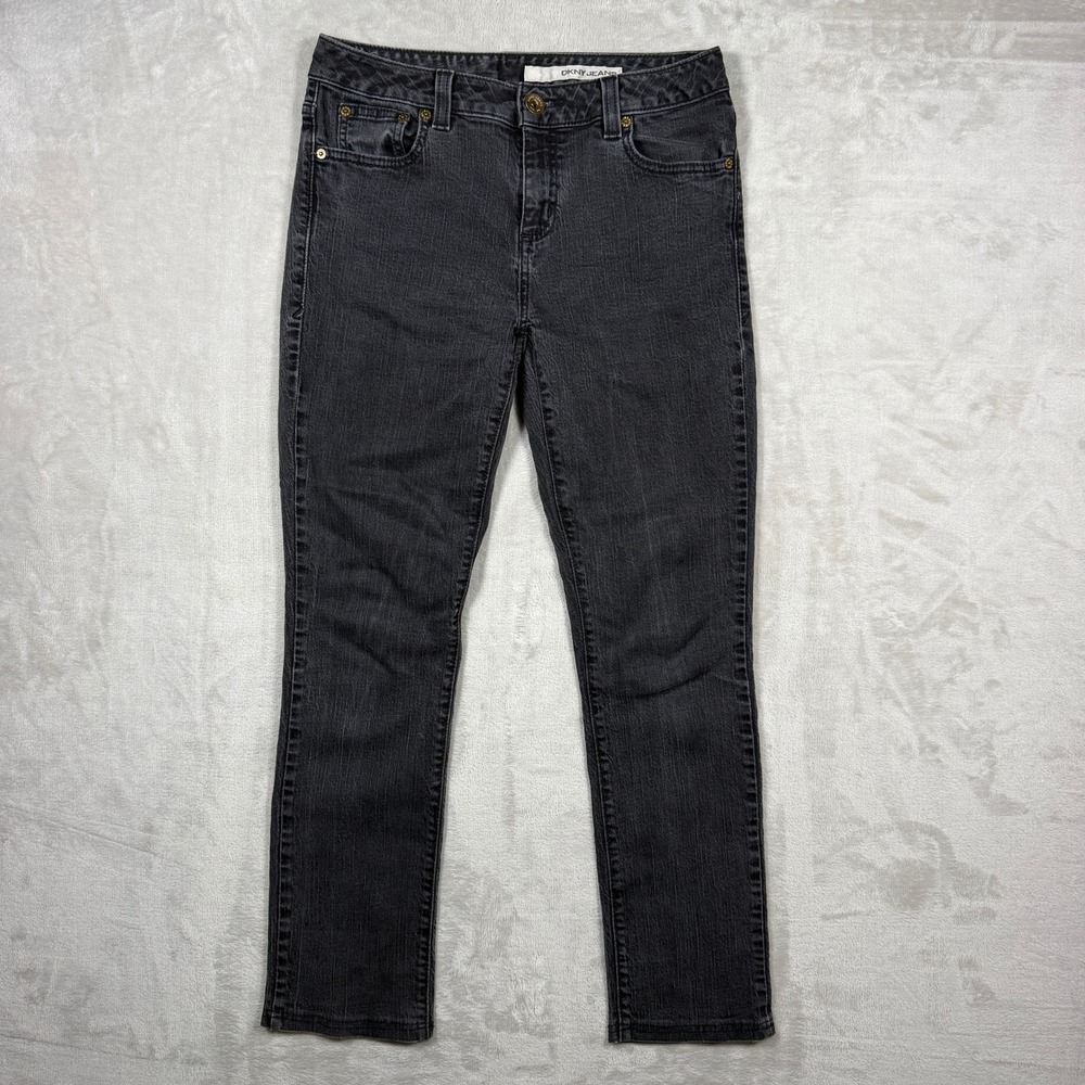 DKNY Jeans Womens Size 8R Skinny Jean Faded Black Wash Stretch Denim Mid Rise